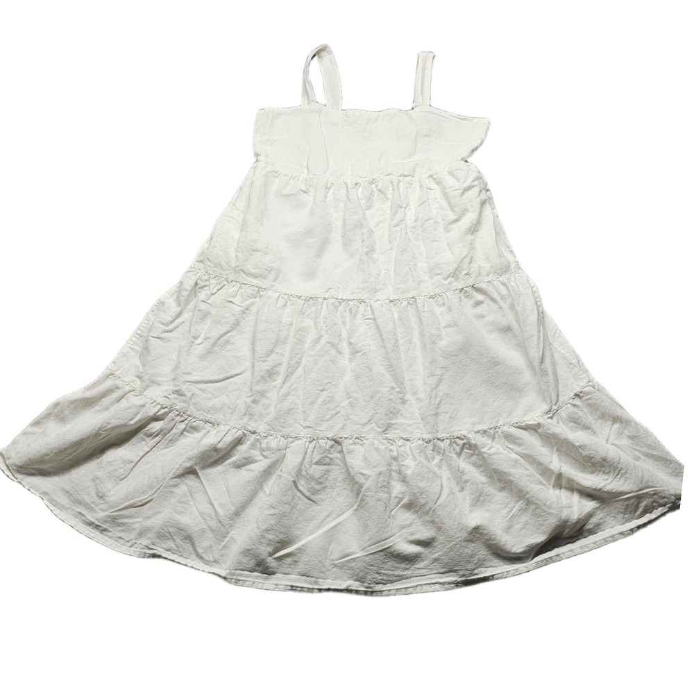 Lands' End Sundress Womens‎ 14 White Linen Relaxed Fit Smocked Back Square Neck